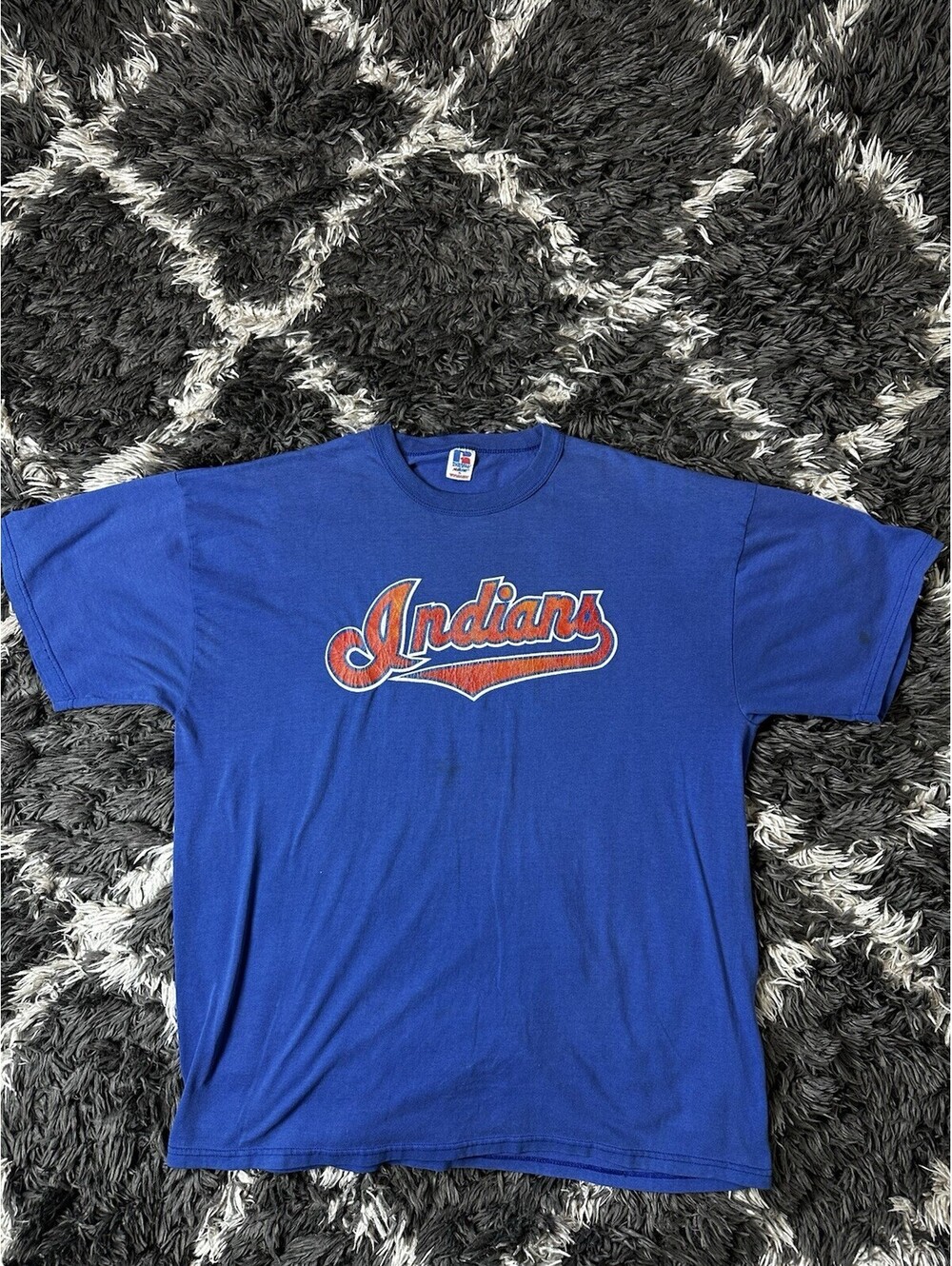 Vintage 90s Russell Athletic Cleveland Indians T Shirt Mens XL Blue MLB Baseball